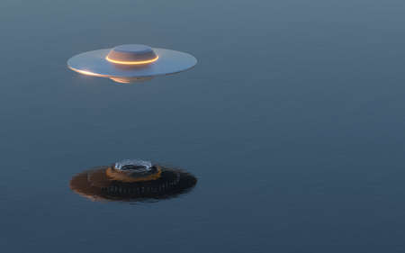 Science fiction UFO spaceships, 3d rendering. Computer digital drawing.の写真素材
