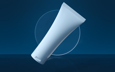 Cosmetic bottle on the water surface, 3d rendering. Computer digital drawing.の写真素材