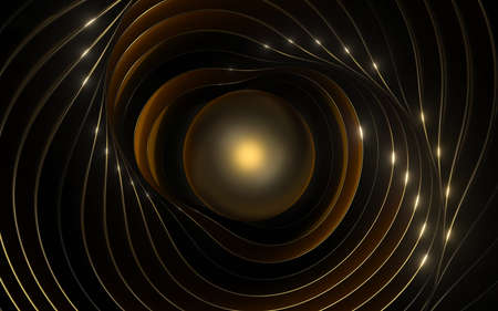 Flowing curves with black background, 3d rendering. Computer digital drawing.