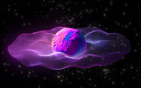 Colorful sphere with starry sky background, 3d rendering. Computer digital drawing.