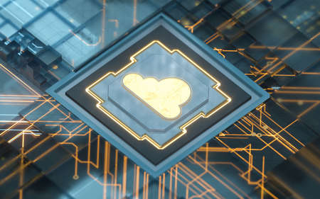Chip and cloud computing, subject of science and technology, 3d rendering. Computer digital drawing,の写真素材