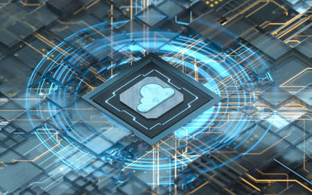 Chip and cloud computing, subject of science and technology, 3d rendering. Computer digital drawing,の写真素材