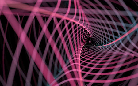 Magenta twist cubes with black background, 3d rendering. Computer digital drawing.