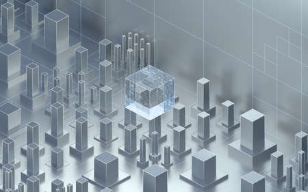 Technological cubes with white background, 3d rendering. Computer digital drawing.