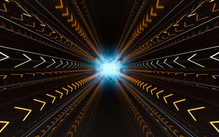 Neon with tunnel background, 3d rendering. Computer digital drawing.