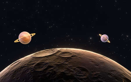 Planets with starry background, 3d rendering. Computer digital drawing.
