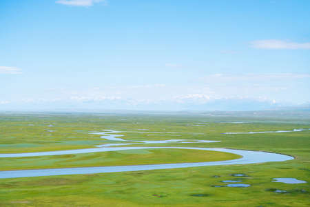 Winding rivers and meadows. Shot in xinjiang, China.の写真素材