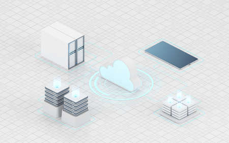 Cloud computing and information devices, 3d rendering. Computer digital drawing.