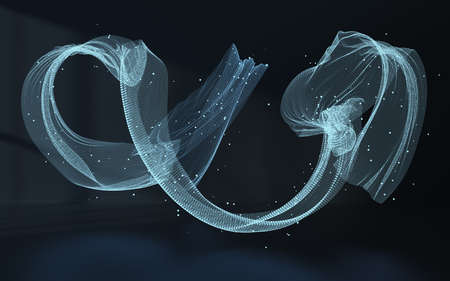 Flowing mesh clothes with black background, 3d rendering. Computer digital drawing.