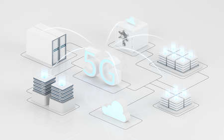 Information equipment and 5G communication technology, 3d rendering. Computer digital drawing.の写真素材