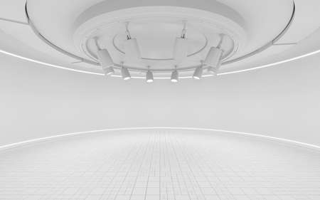 Indoor stage with white empty room, 3d rendering. Computer digital drawing.の写真素材