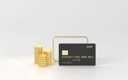 Bank card and gold coins, 3d rendering. Computer digital drawing.の写真素材