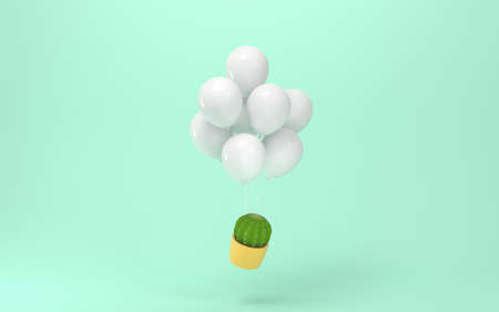 Balloons and cactus with green background, 3d rendering. Computer digital drawing.の写真素材