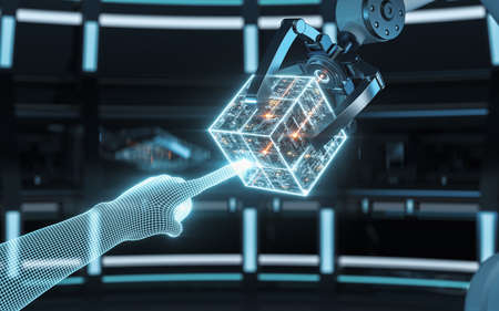 Robotic arm and smart finger, 3d rendering. Computer digital drawing.の写真素材