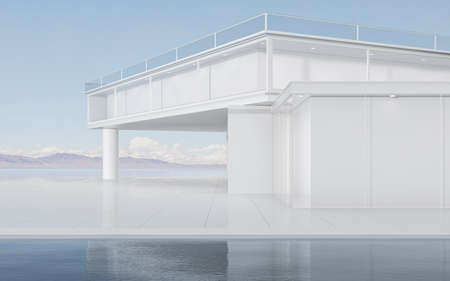 The modern concept architecture on the water, 3d rendering. Computer digital drawing.