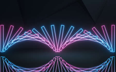 Empty room and neon with dark background, 3d rendering. Computer digital drawing.の写真素材