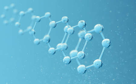 Chemical molecule with blue background, 3d rendering. Computer digital drawing.の写真素材