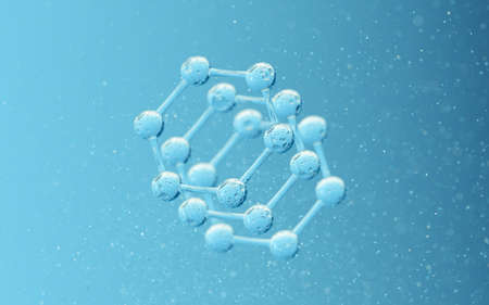 Chemical molecule with blue background, 3d rendering. Computer digital drawing.