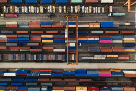 Containers and seaport, trade and logistics. Aerial photographs.のeditorial素材