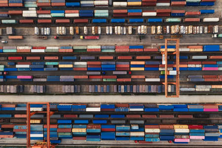 Containers and seaport, trade and logistics. Aerial photographs.のeditorial素材