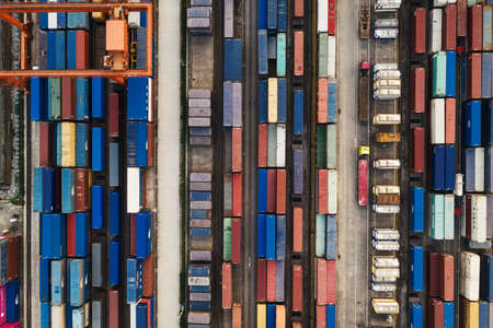 Containers and seaport, trade and logistics. Aerial photographs.のeditorial素材