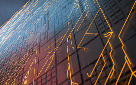 Cube with black background, science and technology, 3d rendering. Computer digital drawing.の写真素材