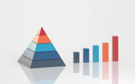 Pyramid figures and bar charts, 3d rendering. Computer digital drawing.の写真素材