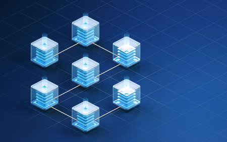Block chains with blue background, 3d rendering. Computer digital drawing,の写真素材