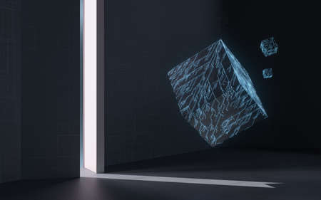 Cube and door, science and technology, 3d rendering. Computer digital drawing.の写真素材
