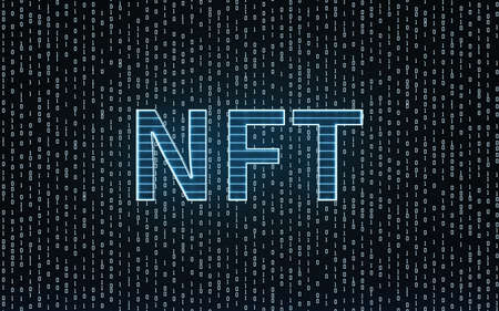 NFT nonfungible tokens concept with dark background, 3d rendering. Computer digital drawing.の写真素材