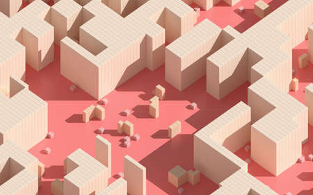 Cubes and abstract geometries, 3d rendering. Computer digital drawing.
