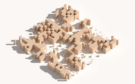 Cubes and abstract geometries, 3d rendering. Computer digital drawing.