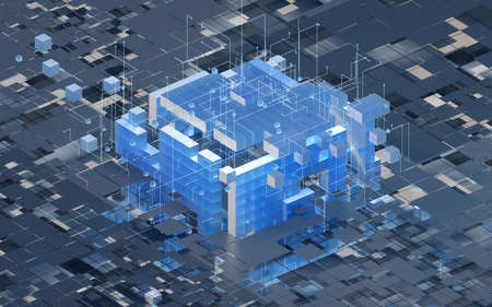 Translucent gradients cubes and materials, 3d rendering. Computer digital drawing.の写真素材