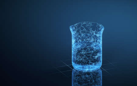 Beaker and blue luminous lines, 3d rendering. Computer digital drawing.の写真素材
