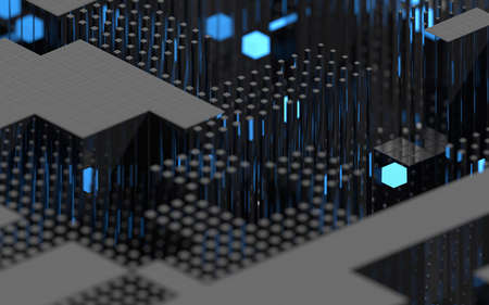 Cubes and abstract geometries, 3d rendering. Computer digital drawing.