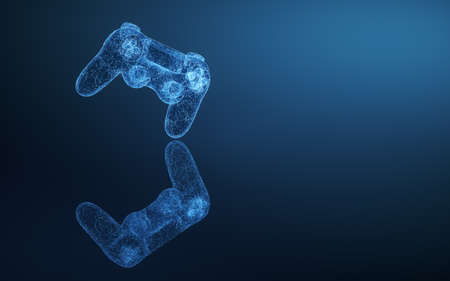 Gamepad and blue lines, 3d rendering. Computer digital drawing.