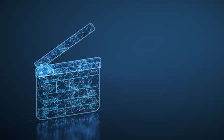 Clapper board with blue background, 3d rendering. Computer digital drawing.の写真素材