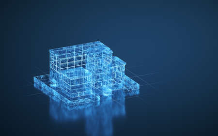 Hospital model with blue background, 3d rendering. Computer digital drawing.の写真素材