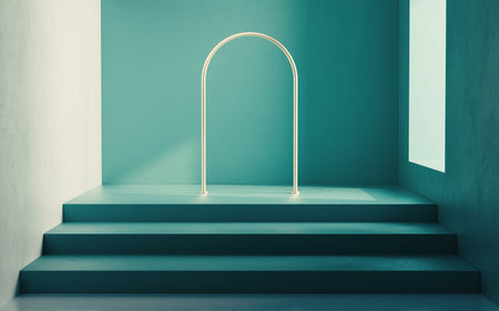 An empty room containing stairs, 3d rendering. Computer digital drawing.の写真素材