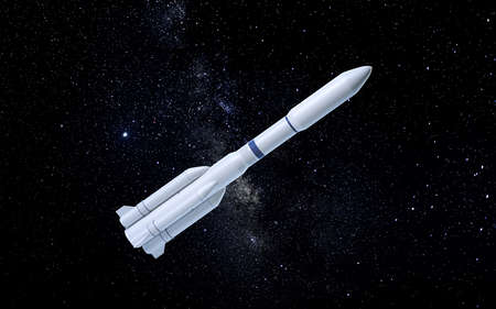 Rocket and nebula, 3d rendering. Computer digital drawing.