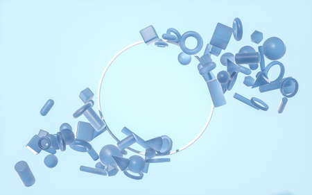 The creative geometries with metal circles, 3d rendering. Computer digital drawing.