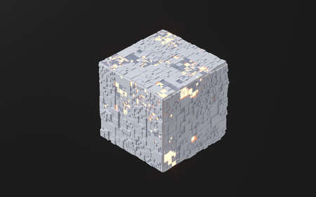 Cubes and materials, circuits structure, 3d rendering. Computer digital drawing.