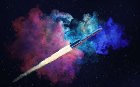 Rocket and nebula, 3d rendering. Computer digital drawing.の写真素材