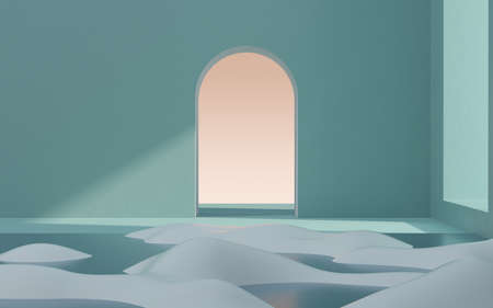 Floor and water in a empty room, 3d rendering. Computer digital drawing.の写真素材