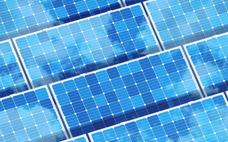 Solar panel, solar energy, 3d rendering. Computer digital drawing.の写真素材