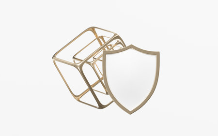 Shield and geometric figure, 3d rendering. Computer digital drawing.の写真素材