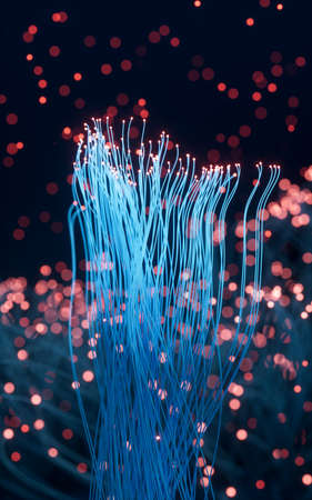 Glowing particles and lines with black background, 3d rendering. Computer digital drawing.の写真素材