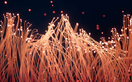 Glowing particles and lines with black background, 3d rendering. Computer digital drawing.の写真素材