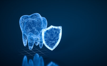 Shields protect the health of teeth, 3d rendering. Computer digital drawing.の写真素材
