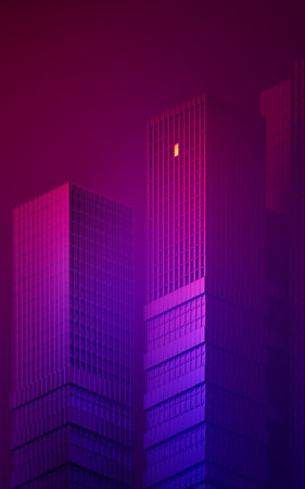 Urban building at night, modular building,3d rendering. Computer digital drawing.の写真素材